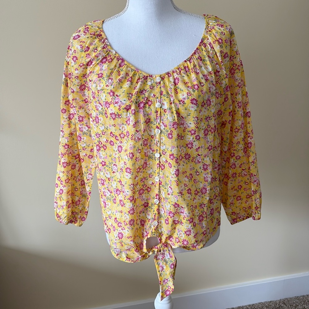 Land ‘n Sea Yellow Floral Cotton Blouse Medium